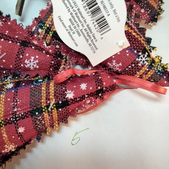 Snowflake Plaid  Christmas Tree Ornament Red Black  Fabric Ribbon Hanger - Picture 4 of 4
